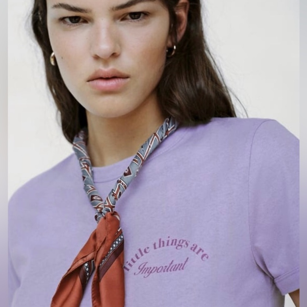 ZARA Purple Text Print Short Sleeve Tee TRF